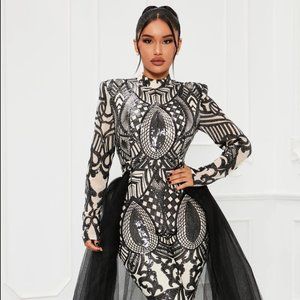 Bring The Drama Tulle Sequin Jumpsuit - Black/combo (2X)